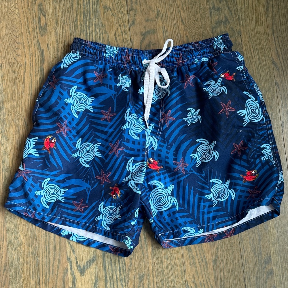 Men's Blue Tropical Print Swim Board Shorts